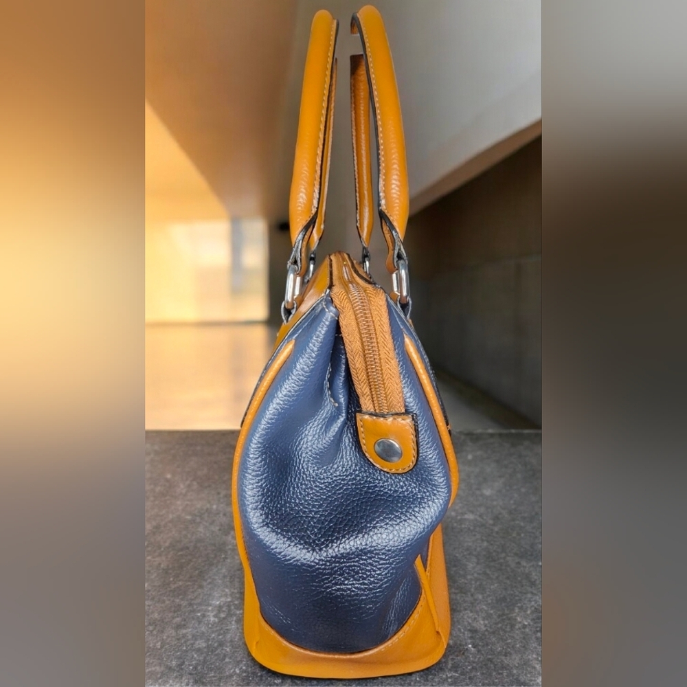 Tignanello Two-Tone Leather Satchet/Shoulder Bag In Blue & Tan - Picture 5 of 14